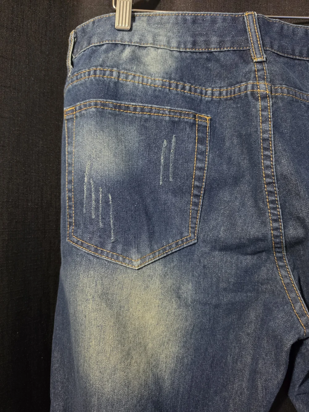 Men's VTG Fashion Jeans Straight Fit Distressed Dark Blue